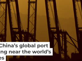 The silhouettes of the container cranes in the Port of Balboa in Panama City on Feb. 24, 2026. Martin Bernetti/ AFP via Getty Images